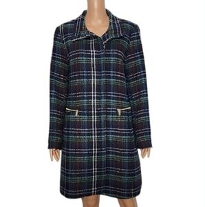 Worthington Women's Green/Blue Plaid Full Zip Wool Blend Coat‎ Length Size L